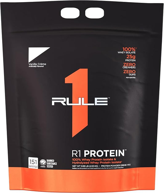 Rule 1 R1 Protein Whey Isolate - with 25g Protein & 6g BCAA Exclusively from Isolated & Hydrolyzed Sources for Workout Recovery (10 Pounds*, Vanilla Creme)