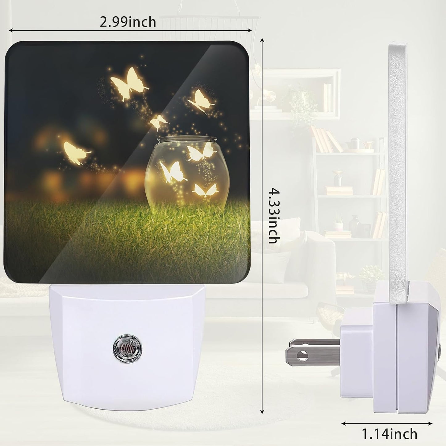 Butterflies Meadows Night Light, Night Light Plug into Wall with Dusk to Dawn Sensor, LED Lamp Energy Saving Lights for Men Women Boys Girls,Lamp for Bedroom Bathroom Hallway
