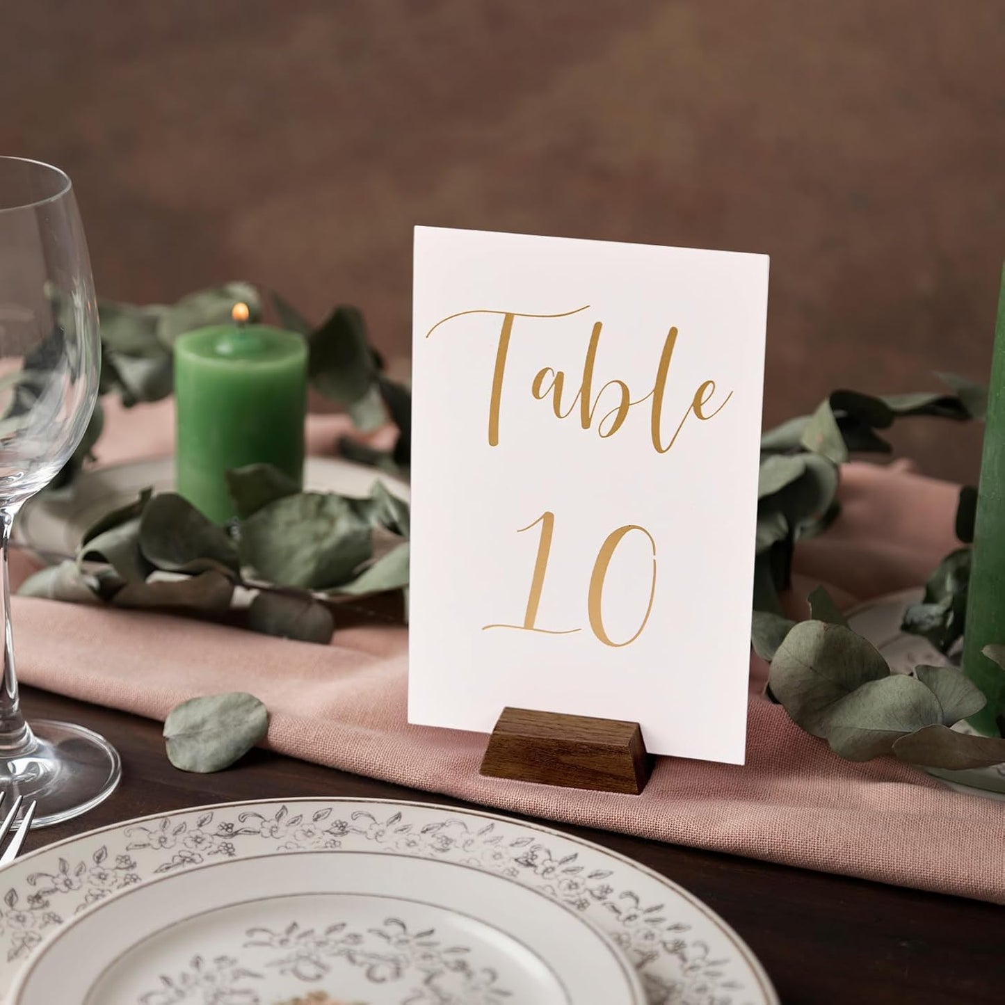 UNIQOOO 12 Pack Trapezoid Walnut Wood Stand |1.2mm Slot for Cardstock, Wedding Table Numbers Holders, Photo Holder, Photo Display Stand for Event Decor, Retail Shop, Cafe Restaurant Menu, Business Card, Name Tag