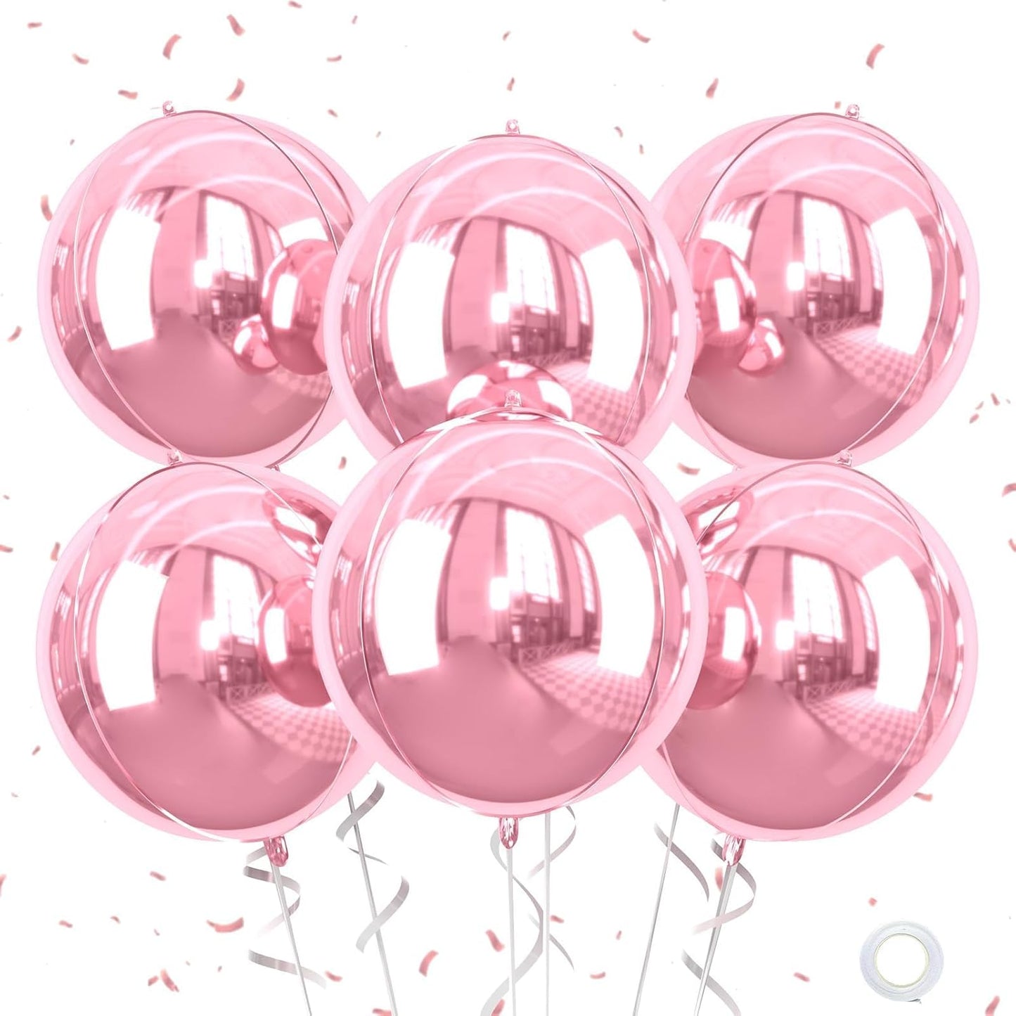 Giant 4D Pink Foil Balloons, 6Pcs Large Metallic Pink Round Balloons, 22 Inch Big Round Foil Balloon for Pink Birthday Party Baby Shower Wedding Decorations