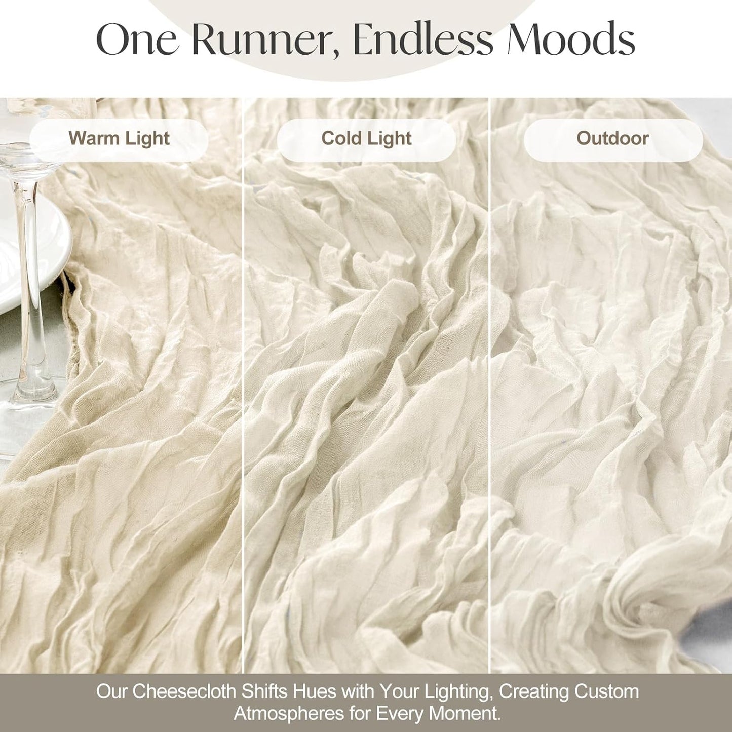 2 Pcs Ivory Cheesecloth Table Runner - 120 inch 10FT Boho Rustic Gauze Cheese Cloth Table Runner Decor for Spring Summer Party Wedding Birthday Baby Bridal Shower Home