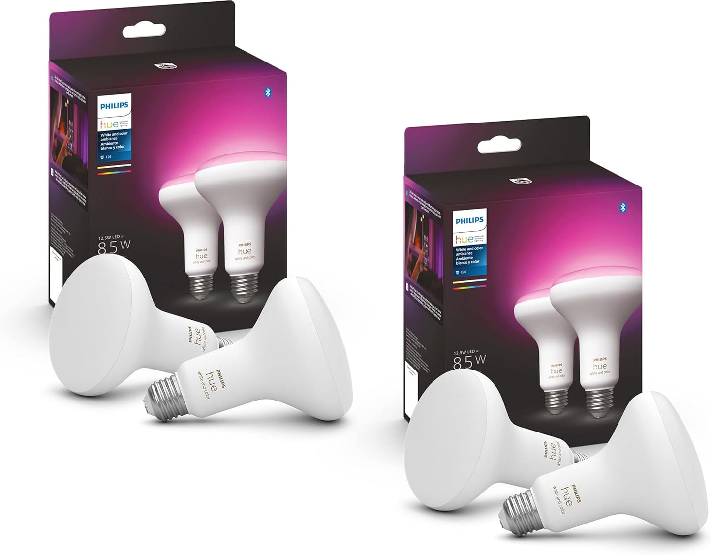 Philips Hue Smart 85W BR30 LED Bulb - White and Color Ambiance Color-Changing Light - 4 Pack - 1200LM - E26 - Indoor - Control with Hue App - Works with Alexa, Google Assistant and Apple Homekit.