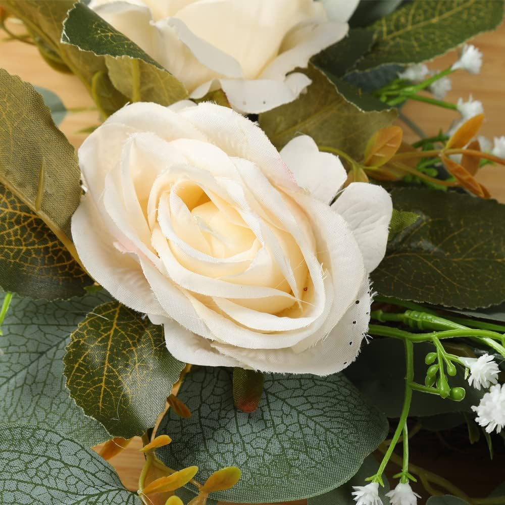 H&W 2pcs Artificial Wedding Arch Flowers for Sign, Floral Swag Dusty Decor for Reception Ceremony Backdrop Sweetheart Table(White Rose)