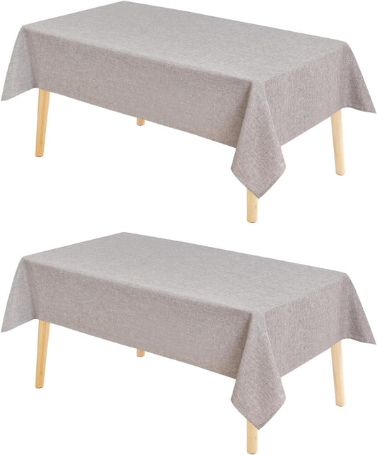 Hiasan 2 Pack Faux Linen Rectangle Tablecloth - Wrinkle and Stain Resistant Washable Table Cloth for Kitchen Dining Room Holiday Table Cover for Party Dinner, Stone, 70 x 108 Inch