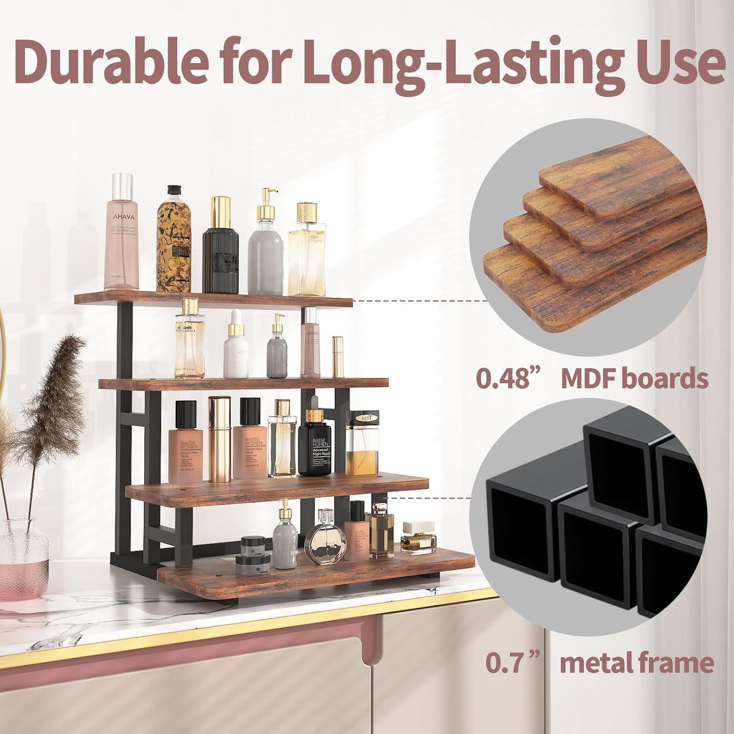 Cupcake Stand for 50 Cupcakes, 4 Tier Wooden Risers Display Stands Stepped Dessert Table Display Set with Metal Frame Tiered Tray Stand Serving Trays for Party Farmers Market Display