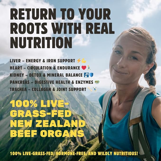 FREZZOR New Zealand 100% Live-Grass-Fed Beef Organs Complex, Supports Whole Body Wellness and Energy with Proprietary Blend of Liver, Heart, Kidney, Pancreas & Trachea, Non-GMO, 3000mg, 180 Capsules