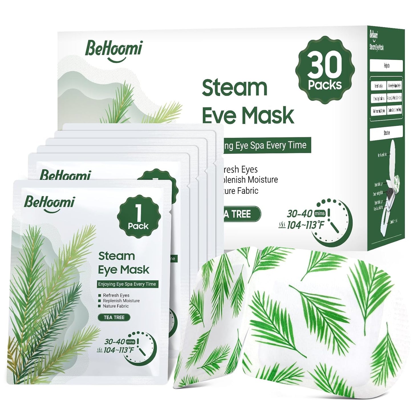30Packs Steam Eye Mask, Heated Eye Mask Warm Compress for Eyes, Self Heating Warm Eye Masks Disposable Steam Mask for Home Sleep, Spa, Travel Essentials & Relaxation Gifts (Tea Tree)