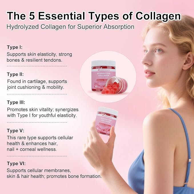 Collagen Gummies for Women – Low Sugar, Strawberry Flavor, Type I II III V X Collagen with Biotin, Vitamin C D B12 Zinc – Hydrolyzed Peptides for Hair Skin Nails Joints – 2 Pack (120 Gummies)