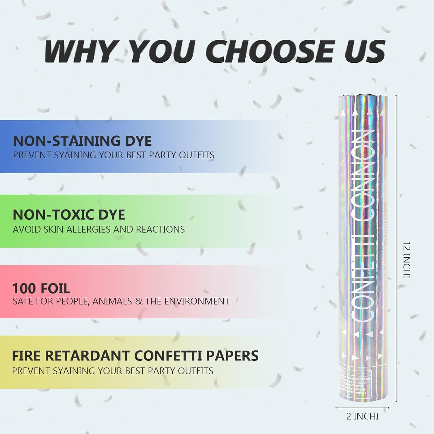 Confetti Cannon 12 Pack Sliver Confetti Poppers 12 Inch Streamer Cannon Foil Party Poppers Confetti Shooters Silver Mylar Popper Cannon Bulk for Wedding,Birthday,Graduations New Year Celebration