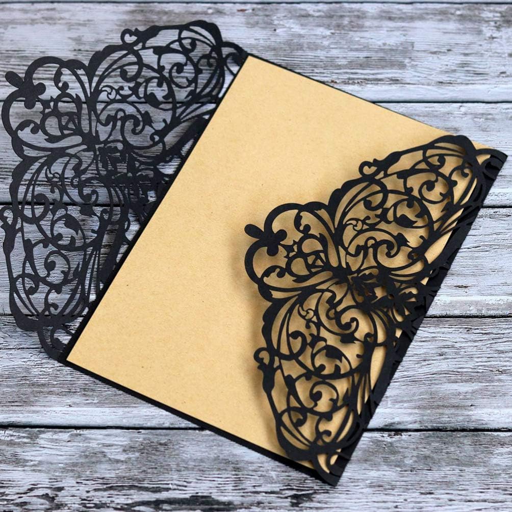 STOBOK Halloween Party Invitations - 10pcs Laser Cut Invitation Cards with Envelopes and Bowknots - Black Hollow Card Kits for Horror Party Supplies Weddings Baby Showers Event Celebrations 7.1x4.9in