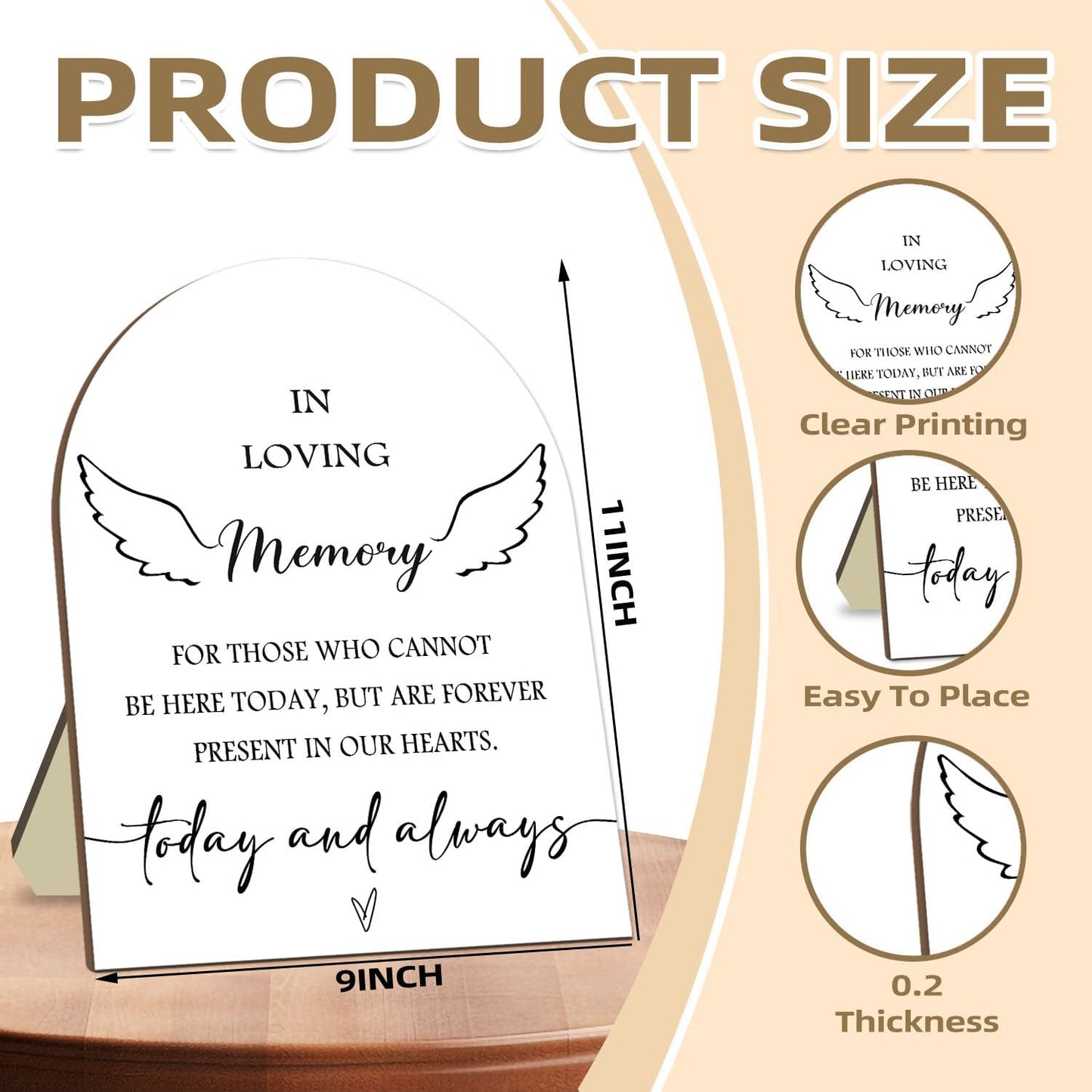 Memorial Table Sign for Bridal Shower, In Loving Memory Wooden Sign with Stand, Minimalist Decor for Wedding Reception, Event Party Favor Supplies 9 * 11IN