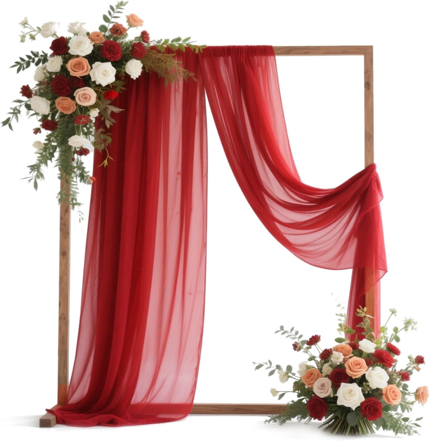VOK Red Wedding Arch Draping Fabric Chiffon Fabric, 29in x 18Ft 2 Panels Sheer Chiffon Outdoor Curtain for Wedding Ceremony Birthday Party Decoration (Red,2 Panel)