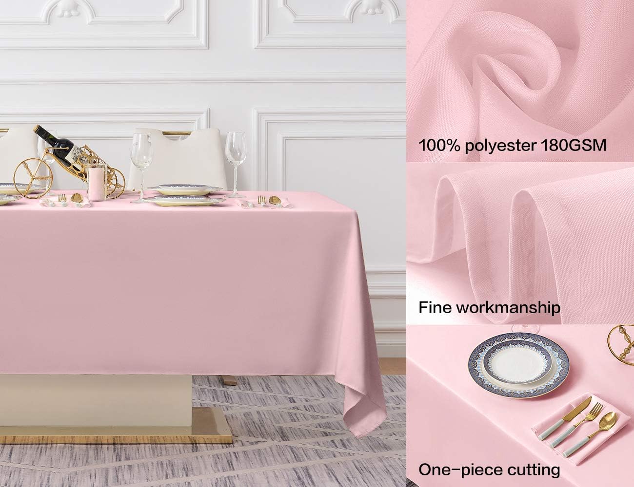Surmente Pink Tablecloth 60 x 102-inch Rectangular Polyester Table Cloth for Weddings, Banquets, or Restaurants