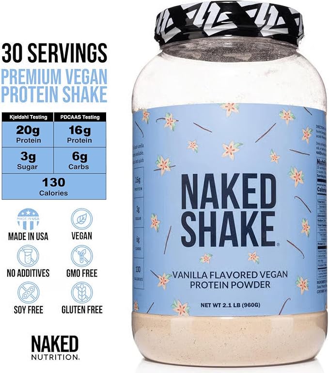 NAKED Shake - Vanilla Protein Powder - Plant Based Protein Shake with Mct Oil, Gluten-Free, Soy-Free, No Gmos Or Artificial Sweeteners - 30 Servings