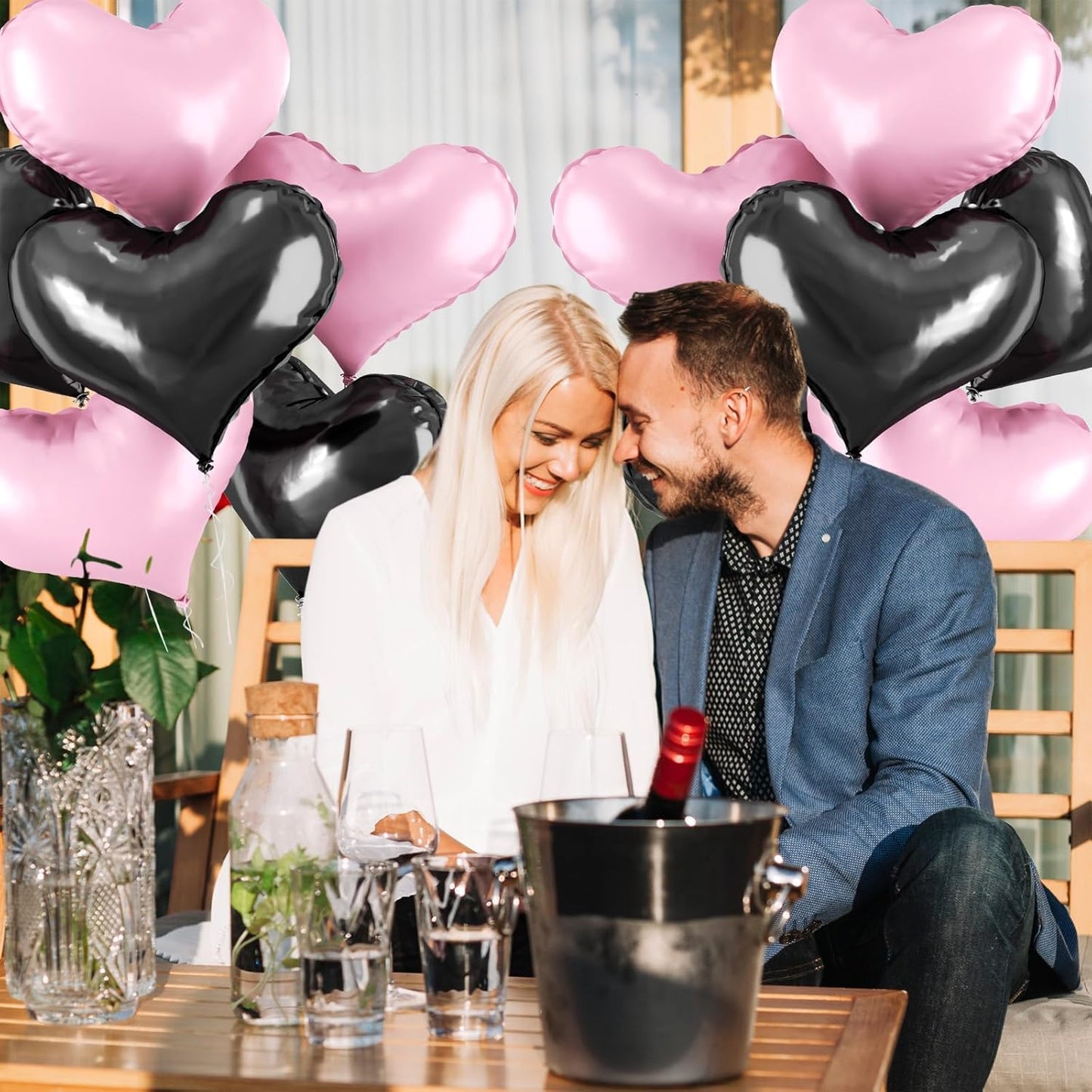 24 Inch Pink Black Heart Balloons, Pink and Black Heart Shaped Foil Balloons, Love Helium Balloon for Girls Women Valentines Day Bridal Shower Wedding Birthday Party Supplies