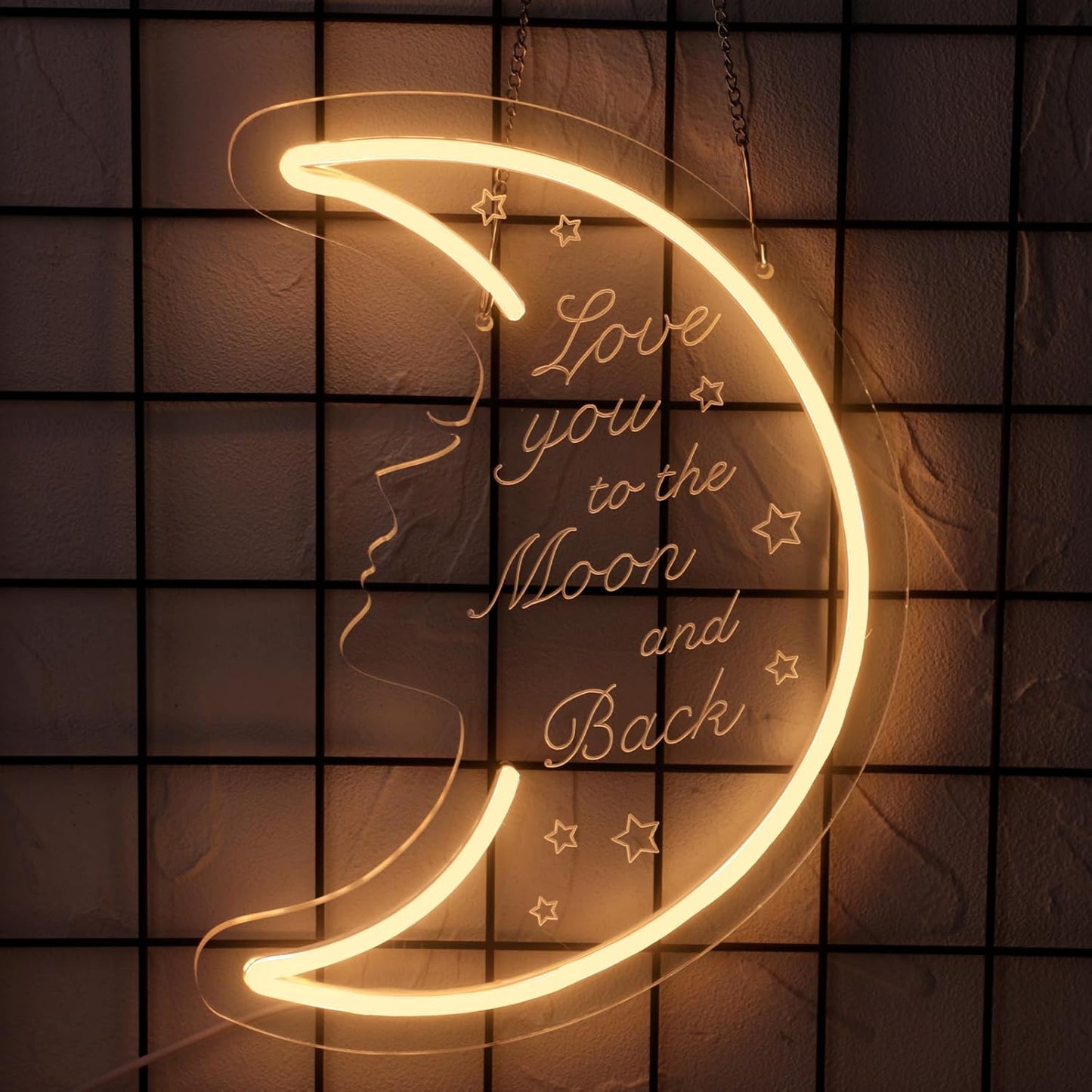 Moon Neon Light Sign for Wall Decor, 5v USB Powered & Dimmable Love You to the Moon and Back LED Light for Girls Kids Bedroom Living Room Home Party Decor