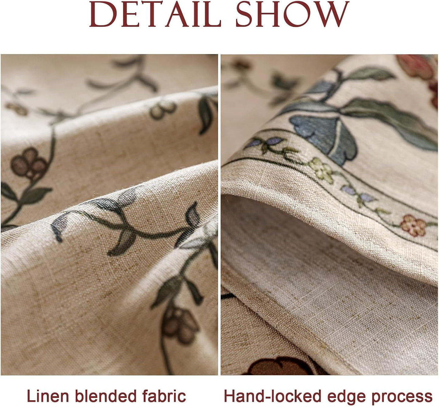 patdrea Designer Vintage Linen Round Table Cloth,Durable Breathable Floral Tablecloth,Dacorative Table Covers for Kitchen Dining Tea Party,Holiday,Christmas,Thanksgiving,Diameter 55"-Oliveirad