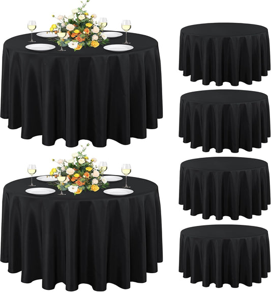 sancua 6 Pack Round Tablecloth 90 Inch Black, Stain and Wrinkle Resistant Table Cloth - Washable Polyester Table Cover for Dining Tables, Buffet Parties and Camping