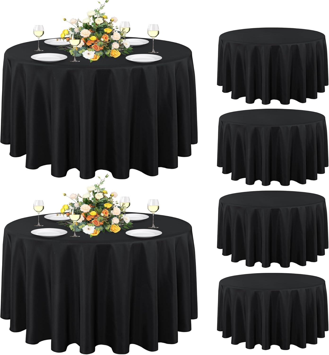 sancua 6 Pack Round Tablecloth 120 Inch Black, Stain and Wrinkle Resistant Table Cloth - Washable Polyester Table Cover for Dining Tables, Buffet Parties and Camping