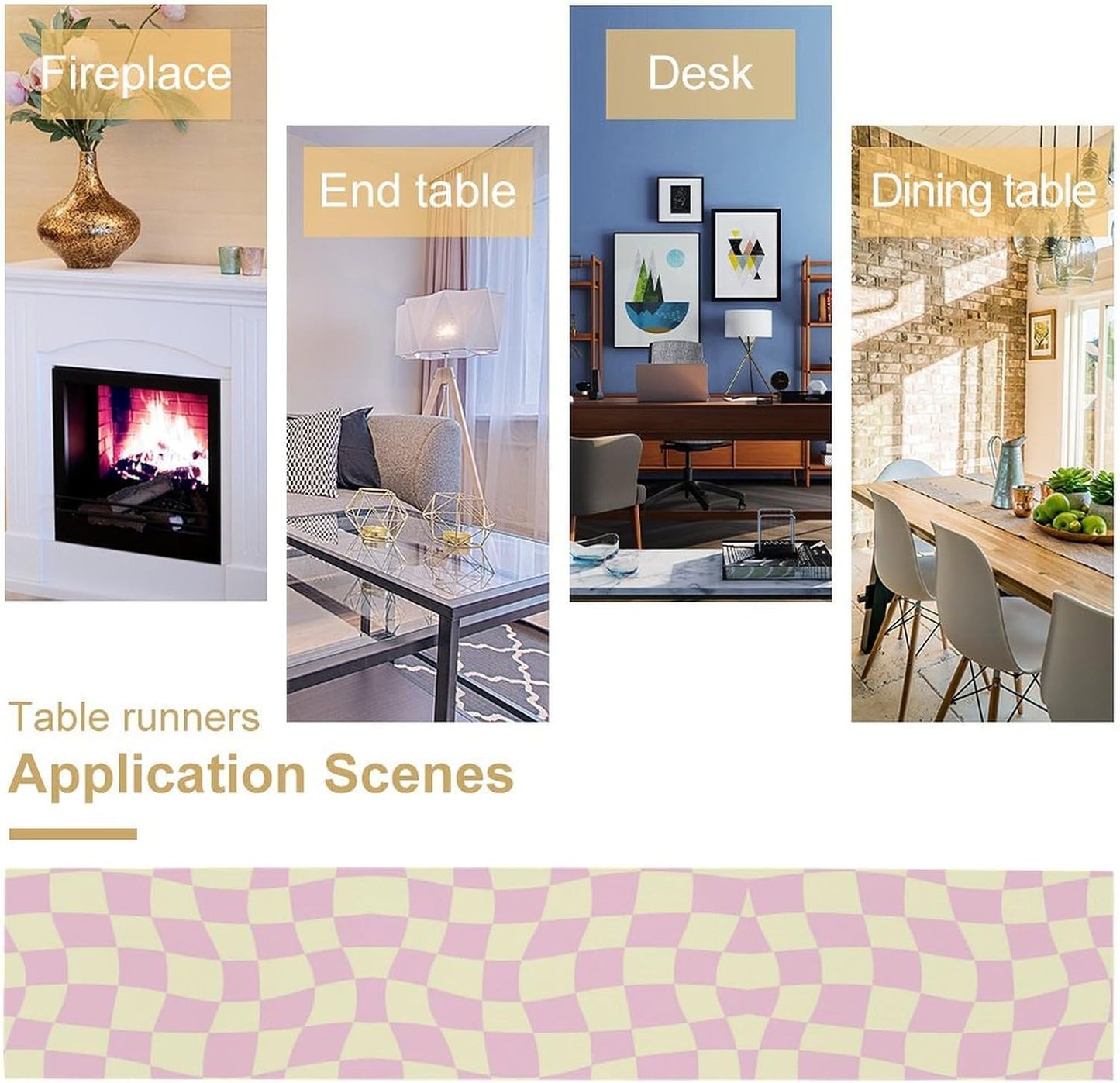 Hippie Table Runner Retro Geometric Square Purple Grid 60s70s Style Kitchen Restaurant Decoration for Indoor and Outdoor Wedding Party Table Runner 13x90 Inch