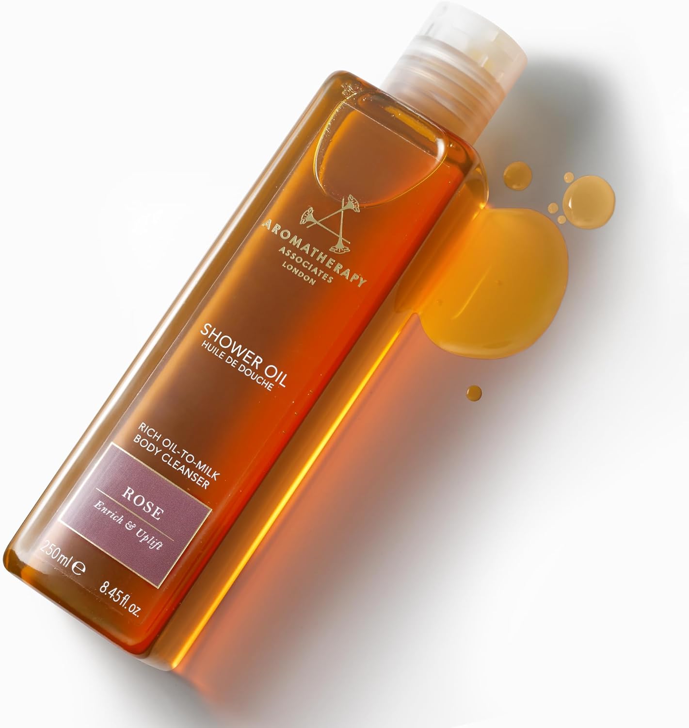 Aromatherapy Associates Rose Shower Oil. Soothing Blend of Rose, Geranium and Palmarosa Essential Oils to Cleanse, Nourish and Moisturize (8.45 fl oz)