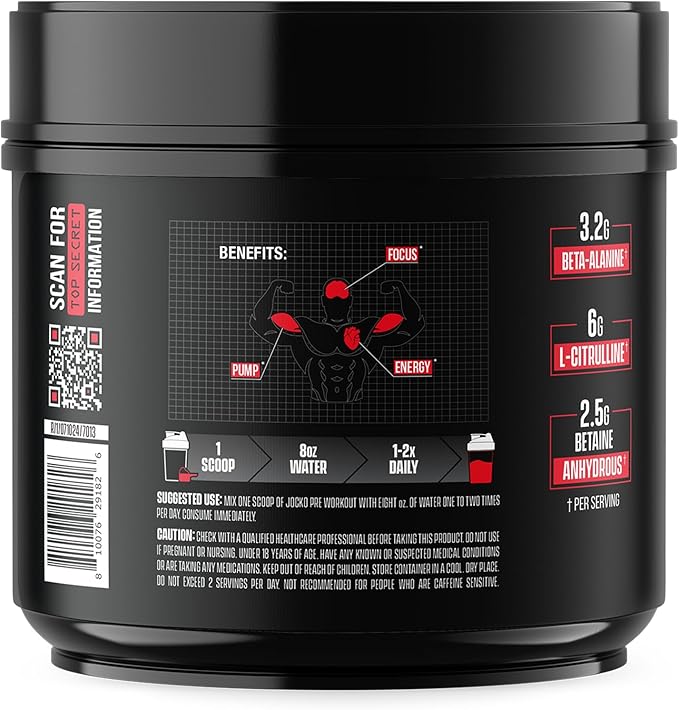 Jocko Fuel Pre Workout for Men & Women - High Stim Low Sugar Blend with Beta Alanine + L-Citrulline, Support Muscle Pump, Energy, & Recovery, 200mg of Caffeine Fruit Punch, 30 Servings 1.31lbs (594 G)