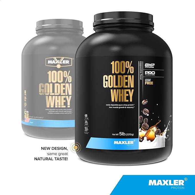 Maxler 100% Golden Whey Protein - 23g of Protein per Serving - Premium Whey Protein Powder for Pre Post Workout - Fast-Absorbing Whey Concentrate, Isolate & Hydrolysate Blend - Cappuccino 5 lb