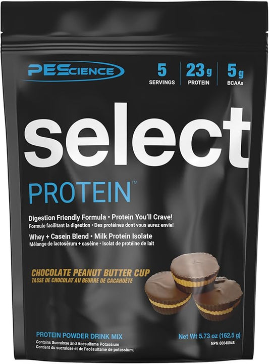 PEScience Select Protein Powder, Whey and Casein Blend, Clean Protein Powder for Women and Men, Low Calorie, Low Carb, Keto Friendly, Gluten Free, Chocolate Peanut Butter Cup, 5 Servings