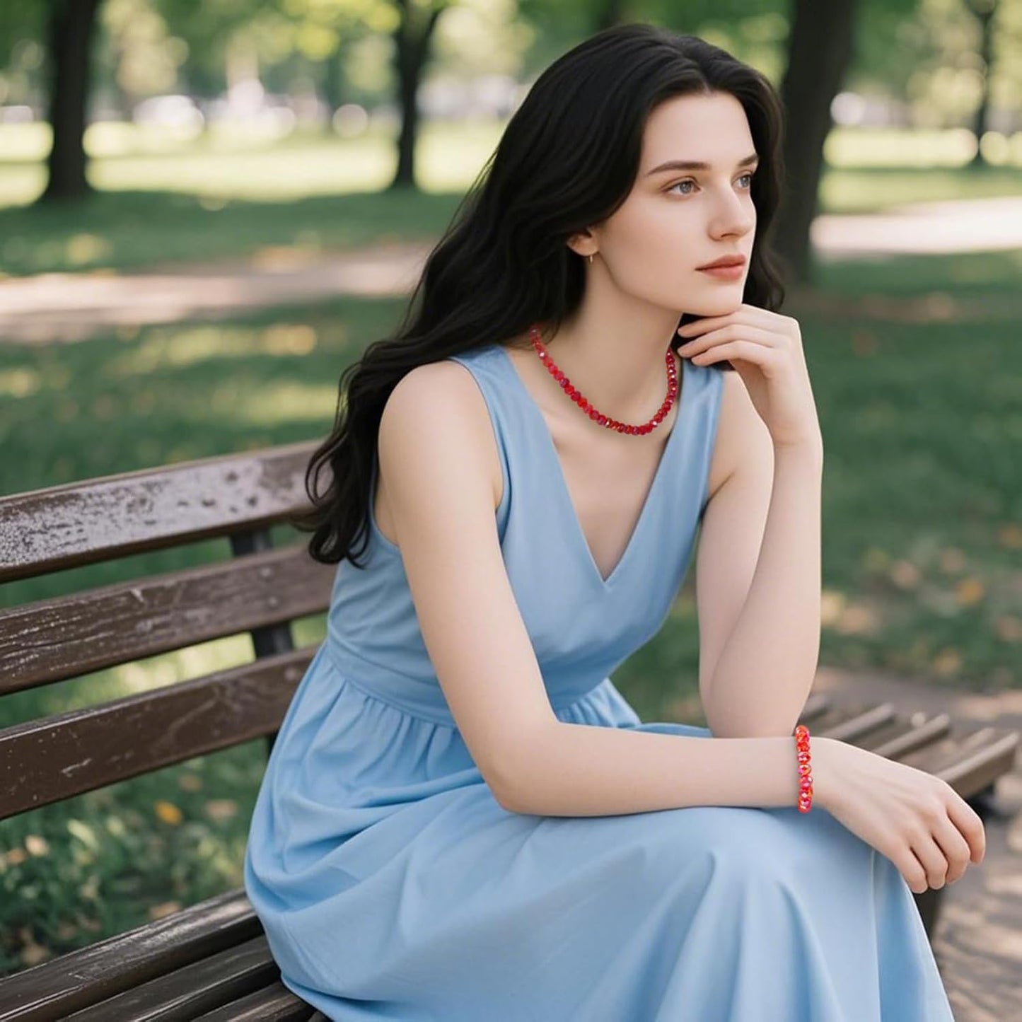 800Pcs 4/6/8/10mm Crystal Glass Beads for Jewelry Making Beads for Bracelets Necklace Pendants Making Supplies(Red)