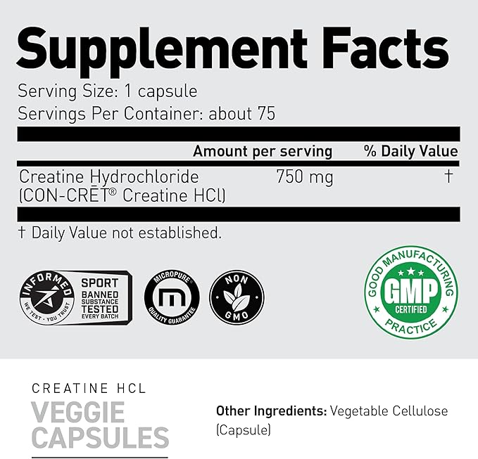 Kaged Creatine HCl Capsules | Unflavored | Muscle Building & Recovery | Patented Creatine Hydrochloride Formula | Vegan, Gluten Free, Easily Digestible | Supplements for Men & Women | 75 Servings