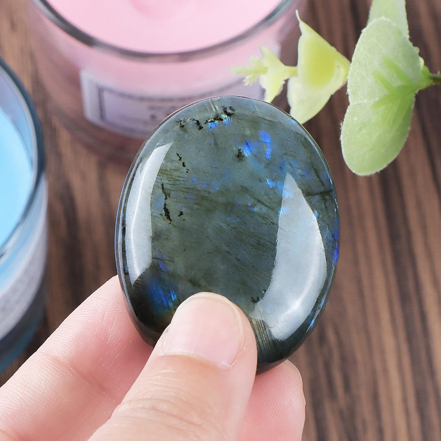 1.8 Inch Labradorite Thumb Worry Stones for Anxiety, Crystals and Healing Stones for Relief Meditation Yoga Spiritual Reiki Positvity, Palm Polished Stones Pocket Gemstone.