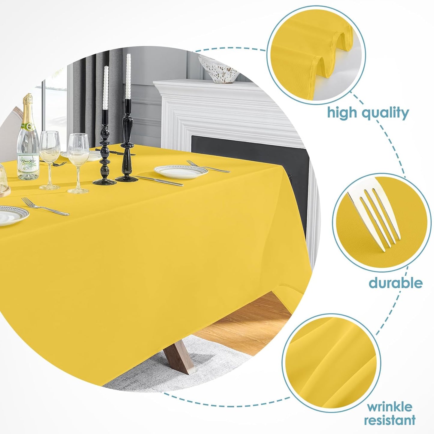 VidaFete Tablecloth 6 Pack 90 * 132inch Rectangle Table Cloth Polyester, Stain Wrinkle Resistant Polyester Dining Table Cover for Kitchen Dinning Party Wedding Rectangular Buffet Decoration(Yellow)