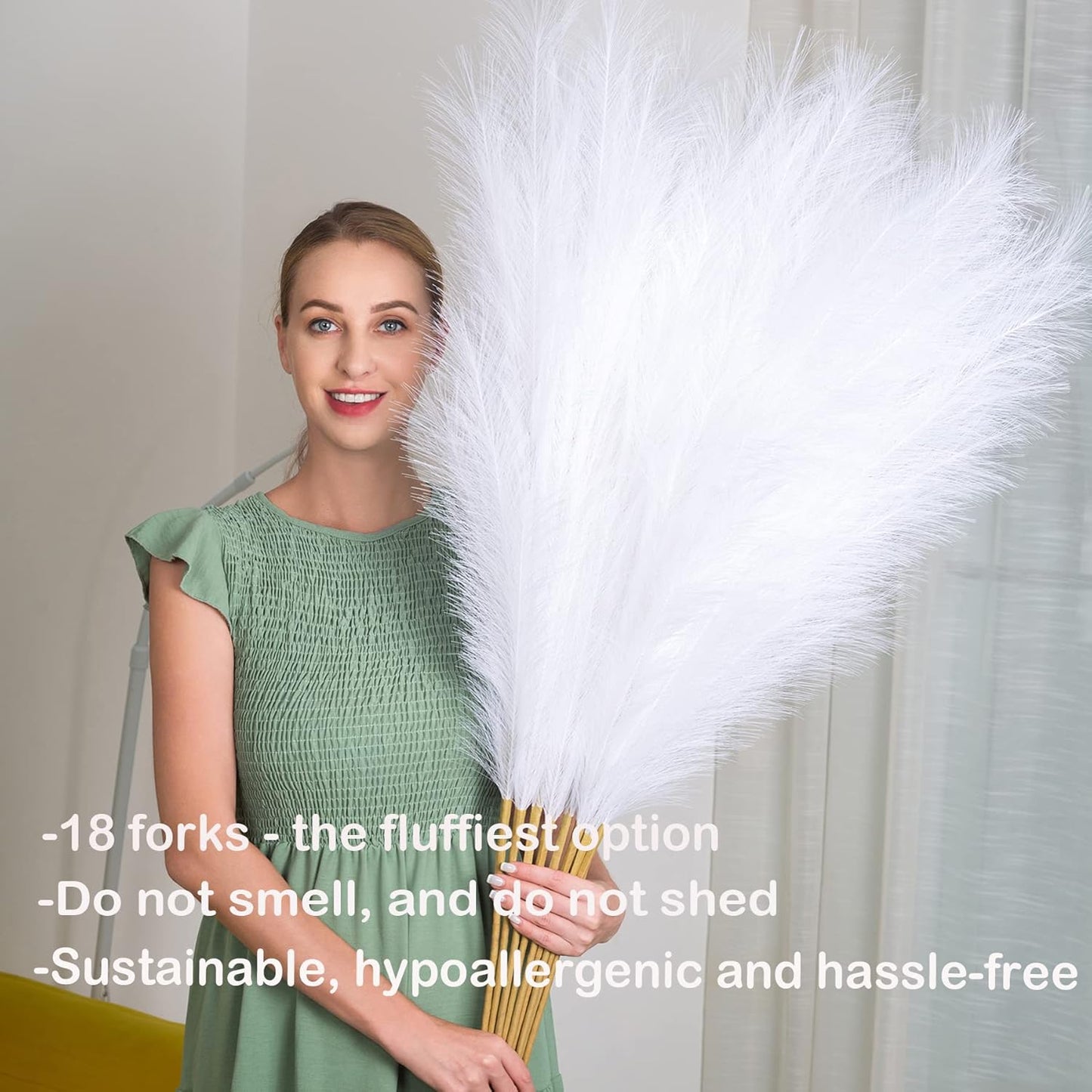 EVODIS Pampas Grass Decor Tall, 43"/110cm Faux Pampas Grass 6 Stems Large Pompass Grass Branches Tall Bulk Boho Flower Arrangement for Home Room Wedding Party Decor (White)