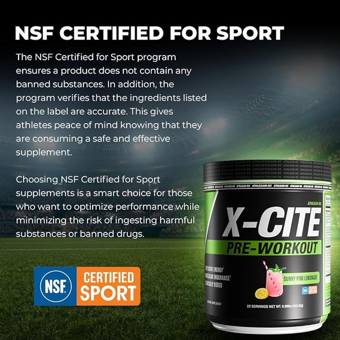 X-CITE Pre-Workout by ATHLEAN-X - Enhanced Formula with Beta-Alanine, Creatine & Caffeine for Energy, Endurance, Focus & Muscle Pump, NSF Certified for Sports (22 Servings, Sunny Pink Lemonade)