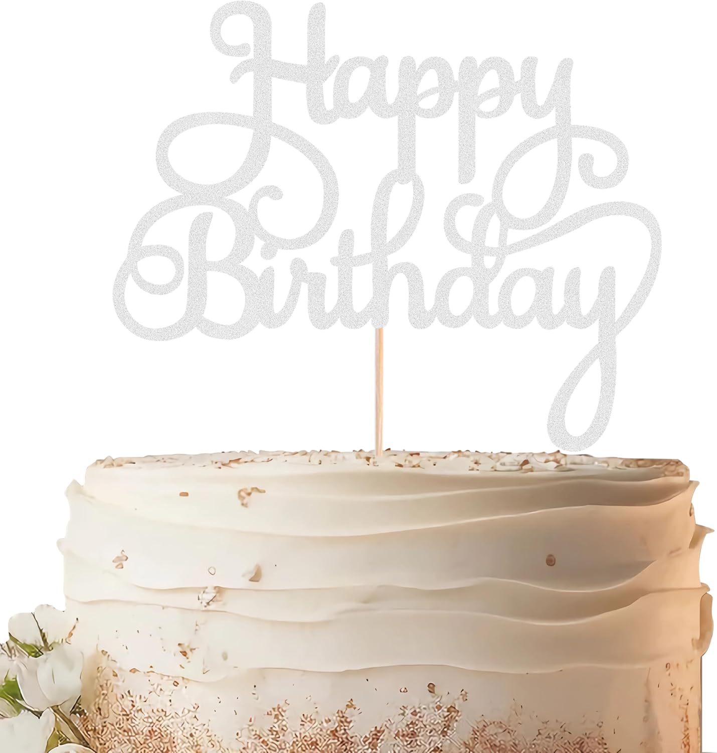 Happy Birthday Cake Topper - Silver Glitter Birthday Party Cake Decoration Supplies - Happy Birthday Cake Decor, for Anniversary/Birthday Party Supplies Photo Booth Props