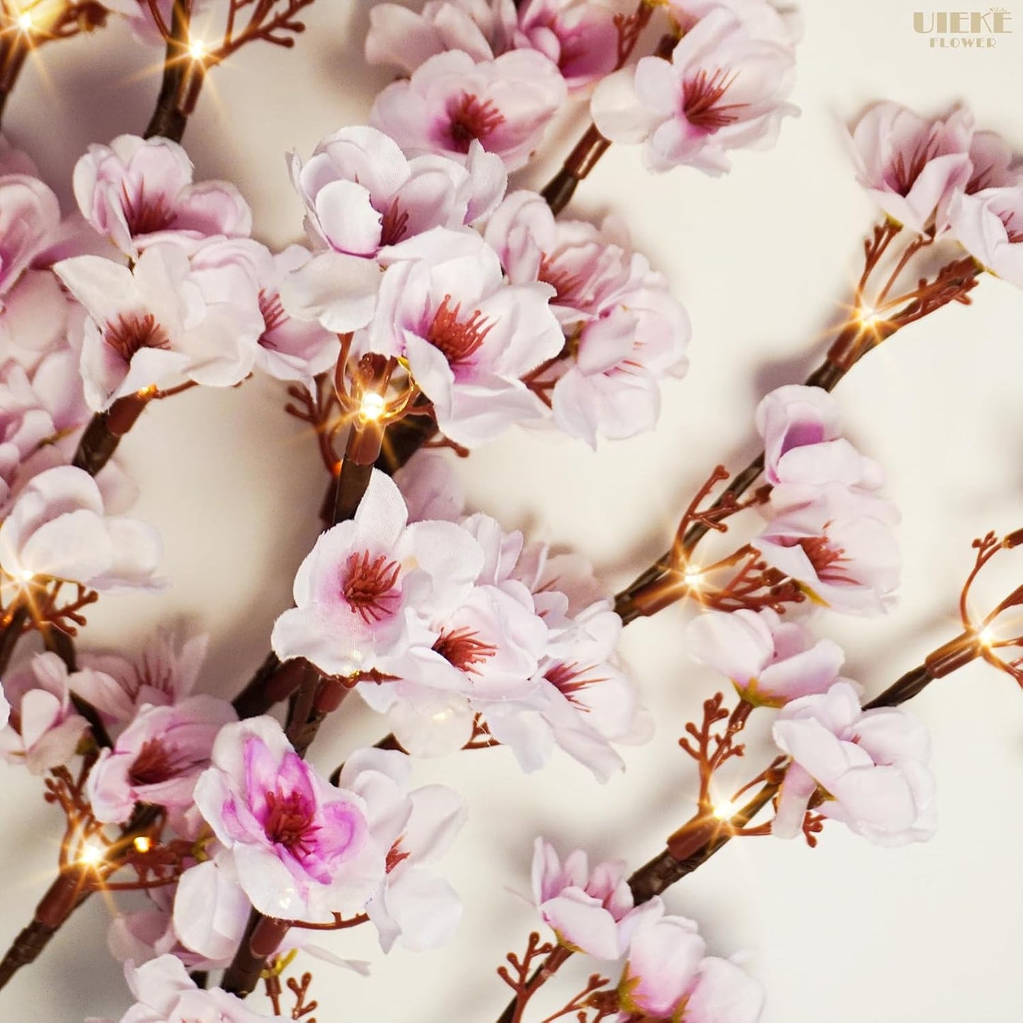 Uieke 3PCS Lighted Cherry Blossom Branches, 30in Artificial Cherry Blossom Flowers with 60 LED Lights Timer Battery Operated Lighted Twig Branches for Vases Wedding Party Home Indoor Decor