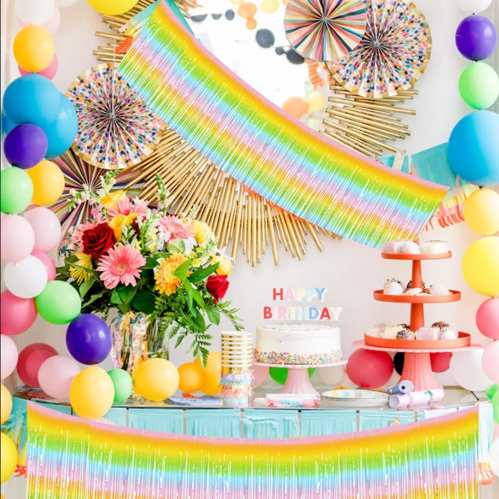 BEISHIDA 3 Packs Metallic Foil Fringe Garland Light Rainbow Wall Hanging Tinsel Fringe Banners for Car Floats Bridal Shower Wedding Birthday Easter Graduation Holiday Party Decoration(30 Feet)