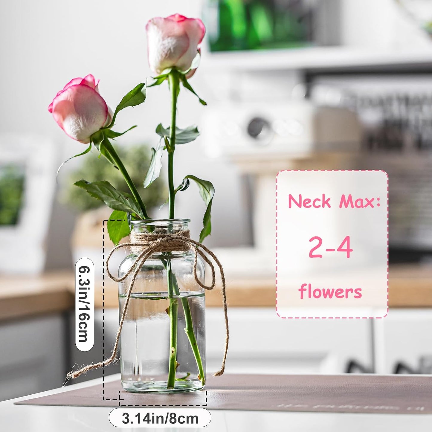 Vintage Glass Vases, Mason Jars for Centerpieces, Farmhouse Mason Jar Vase with Rope Design, Centerpiece Vases for Table, Wedding & Home Decor (6)