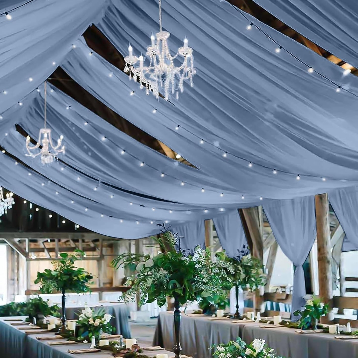 6 Panels Dusty Blue Ceiling Drapes for Wedding 5ftx30ft Chiffon Fabric Arch Draping Curtains Sheer Drapery for Party Ceremony Birthday Baby Shower Reception Stage Swag Ceiling Decorations