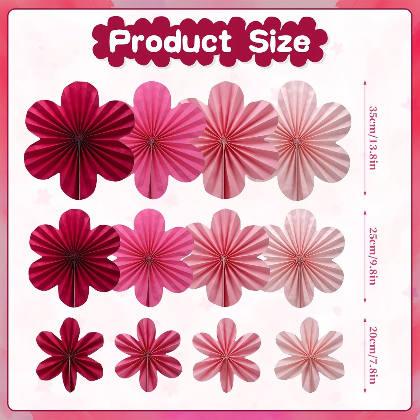 BestoFun 12 PCS Paper Flowers Fans Hot Pink Party Decorations Paper Flowers Decorations for Wall Girl Groovy Birthday Baby Shower Wedding Bachelorette Room Hanging Décor