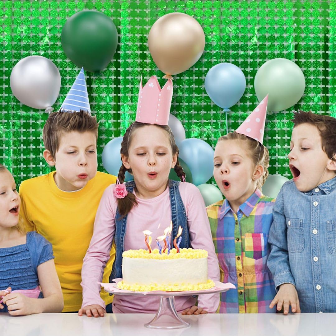 Square Tinsel Curtain Party Backdrop - 5pcs Glitter Foil Fringe Curtain Party Decor Green Photo Booth Backdrop Streamers for Halloween, Christmas, Birthday, Graduation, Wedding Party Decorations