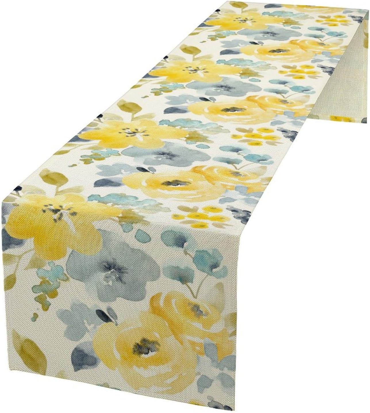 Watercolor Floral Table Runner, Seasonal Summer Yellow Flower Print Kitchen Dinning Table Runner for Indoor Outdoor Home Wedding Party Holiday, 13x36 Inch