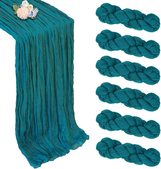 6 Pack Teal Cheesecloth Table Runner 10ft Boho Gauze Fabric Cheese Cloth Table Runner 35 x 120 Inch Rustic Sheer Runner for Romantic Wedding Decor Baby Shower Party Table Centerpiece Decoration