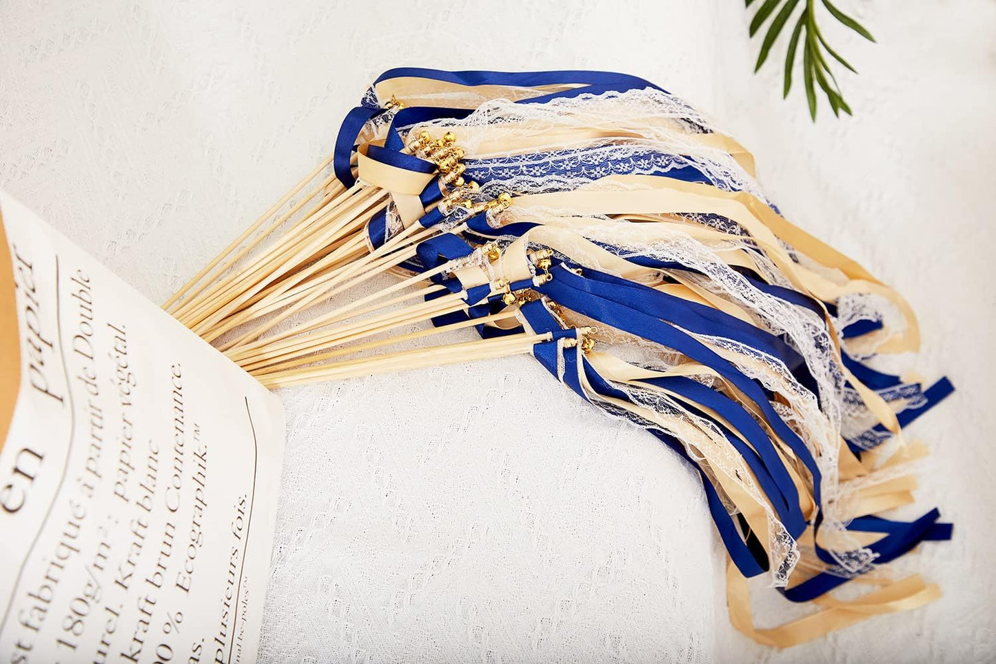 100 Pack Ribbon Wedding Wands Sticks Wedding Party Favors Streamers with Gold Bells and Lace Silk Fairy Wand for Party Activities Baby Shower Holiday Celebration