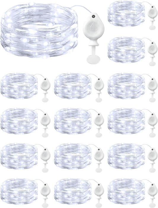 Brightown 14 Pack White LED Fairy Lights Battery Operated String Lights, 7ft 20LED Waterproof Silver Wire String Lights, Firefly Starry Moon Lights for Mason Jars DIY Christmas Wedding Party Bedroom