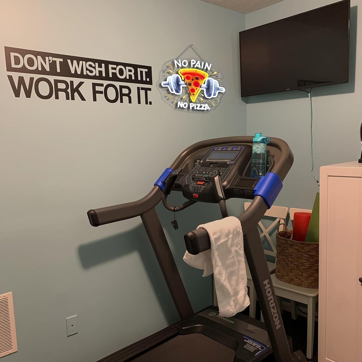 Lucunstar Gym Neon Sign No Pain No Pizza UV Printed Light Signs For Wall Decor Dimmable Dumbbell Barbell Led Lights Decoration Fitness Club Gift For Teens Sports Room USB Powered 14.57 x 12.6 inches