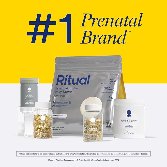 Ritual Prenatal Vegan Plant Based Protein Powder: Choline to Support Pregnancy, Postpartum, & Lactation, 20g Organic Pea Protein from Regenerative Farms in USA, Sugar Free†, Vanilla, 1 Lbs