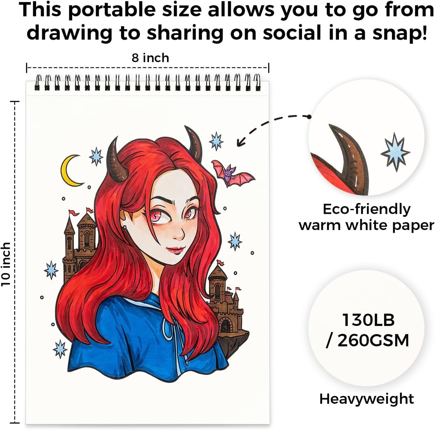 Ohuhu Double-Sided Bleedproof Coloring Book for Alcohol Markers - 8"x10" Portraits of Joy Coloring Book - 20 Sheets/40 Patterns - Top Spiral-Bound Design - Stress-Relieving Gift for Adults Teens Women