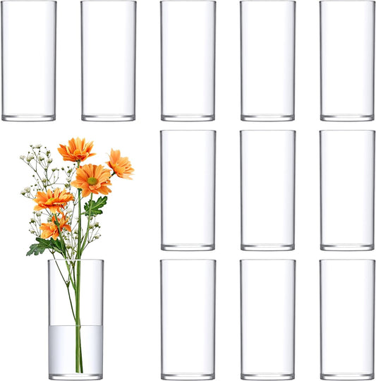 Amazing Abby - Viola Piccolo - Plastic Cylinder Vases (12-Piece Set), Acrylic Flower Vases for Wedding Centerpieces, Home Decorations, Office Ornaments, Shatter-Proof, 6" (H) (Not Glass)