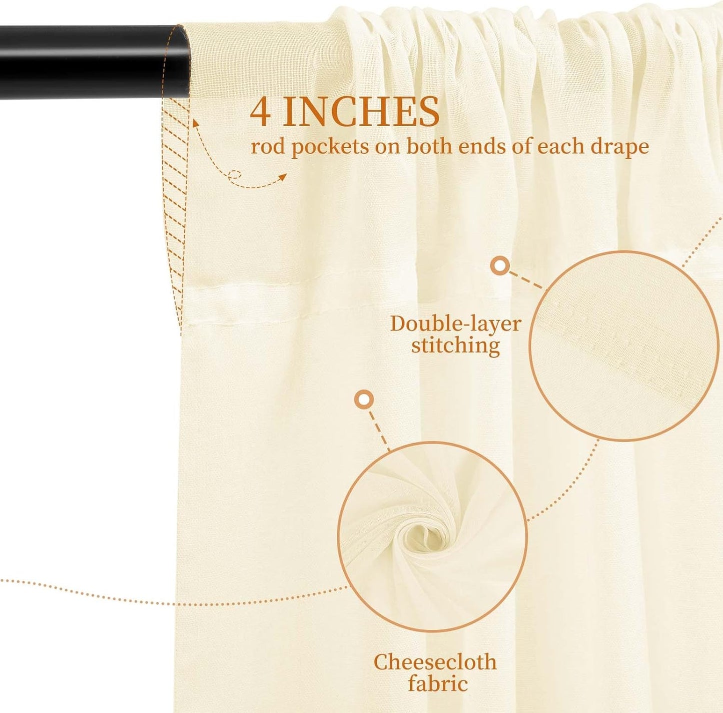 Ivory Ceiling Drapes for Wedding - 5ft x 15ft Sheer Curtain with Romantic Decorations for Party Banquet Ceremony Stage